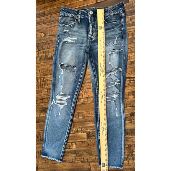 American Eagle Rip Jegging Crop Distressed Frayed Hem Super Stretch Denim Size 4 - Picture 9 of 12